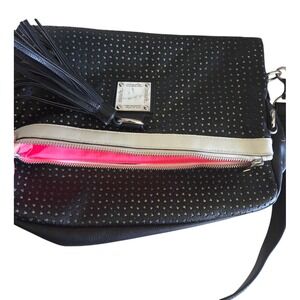 MARK Crossbody Black & White Handbag Hot Pink Interior Adjustable Strap Medium